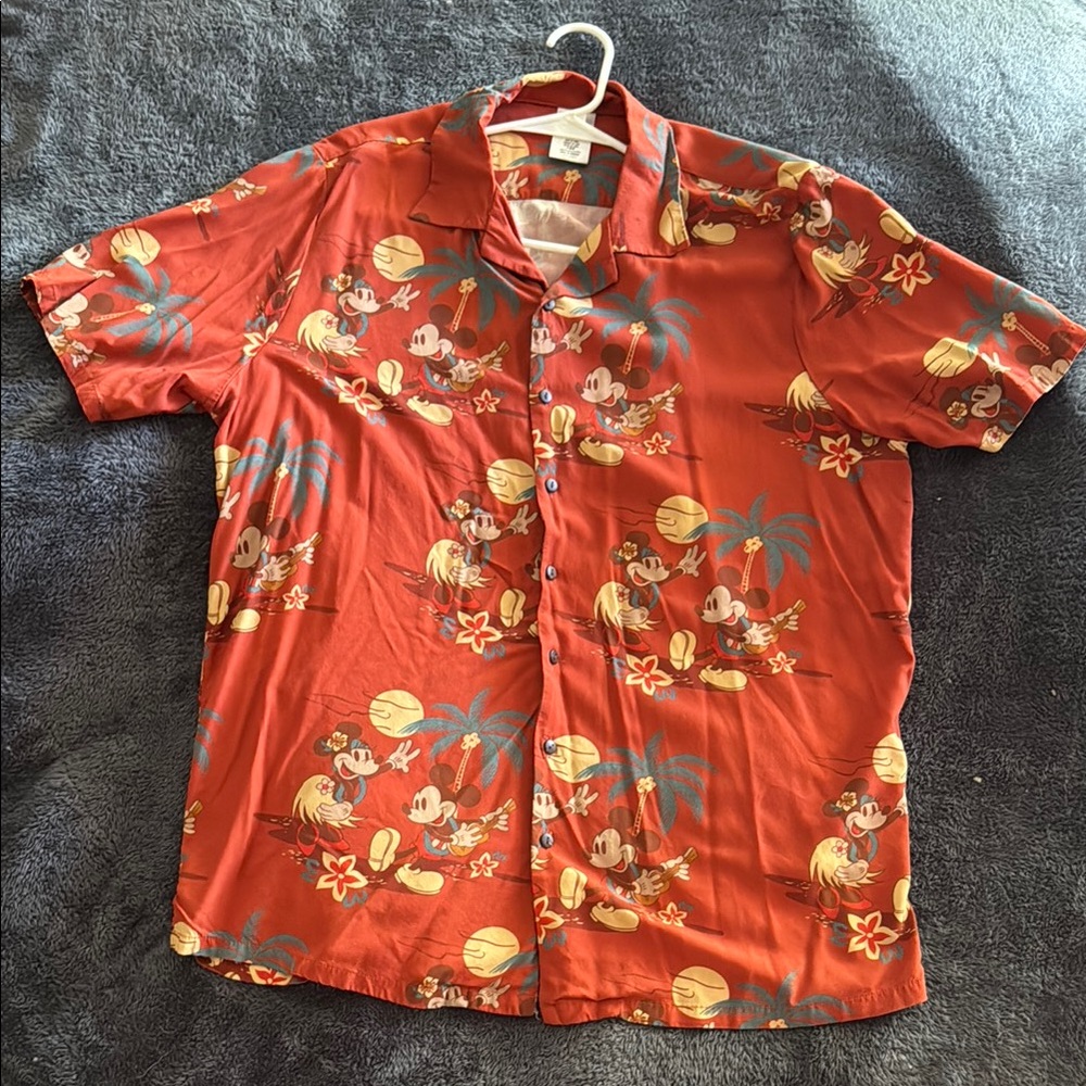 Disney Men's Tropical Red Button-Down Shirt